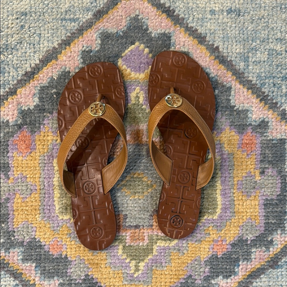Tory Burch Tan Leather Flip Flops 8